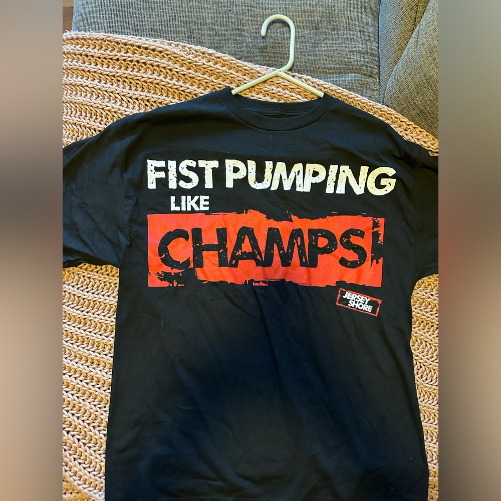 Jersey Shore Fist Pumping Like Champs T-Shirt, Size: Large, Color: Black